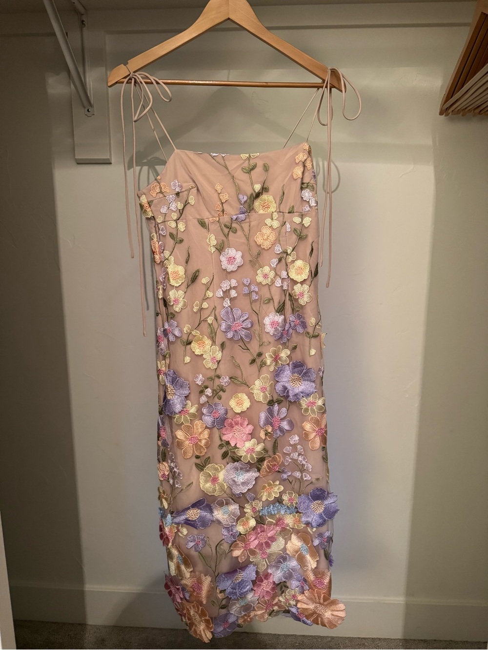 Hello Molly Blush Pink Midi Dress with Pastel Floral Embroidery - Picture 2 of 5